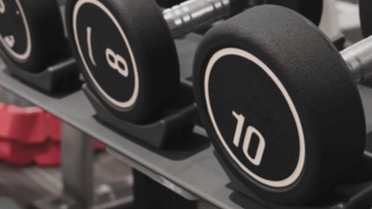 Hantelställ med hantlar i gym
